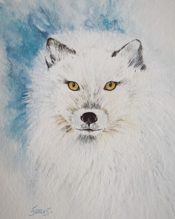 Painting titled "REGARD POLAIRE" by Severine Soulas, Original Artwork, Watercolor Mounted on Other rigid panel
