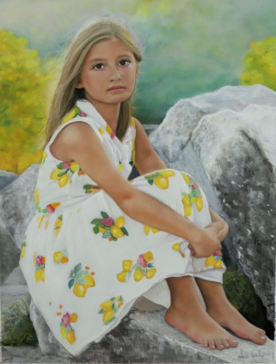 Pintura intitulada "Little girl" por Sevgi Celep, Obras de arte originais, Giz Montado em Painel de madeira