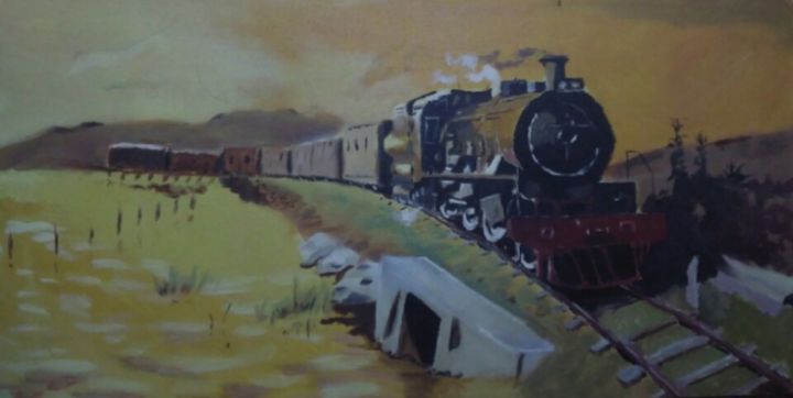 Painting titled "train" by Şevkiye Görgen Şengül, Original Artwork, Oil