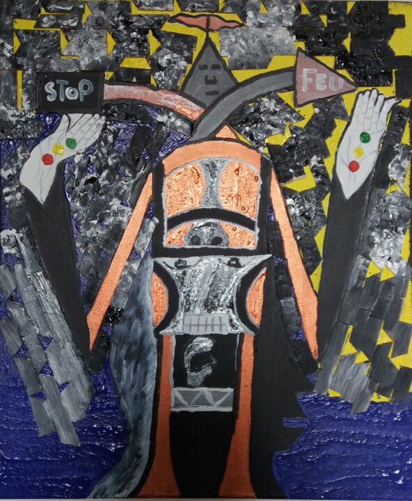Peinture intitulée "Panneau de signalis…" par Angelo Hossou Zoffoun, Œuvre d'art originale, Acrylique