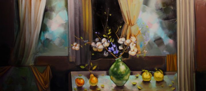 Peinture intitulée "Evening (75x175, oi…" par Seyran Mejanyan, Œuvre d'art originale, Huile Monté sur Châssis en bois