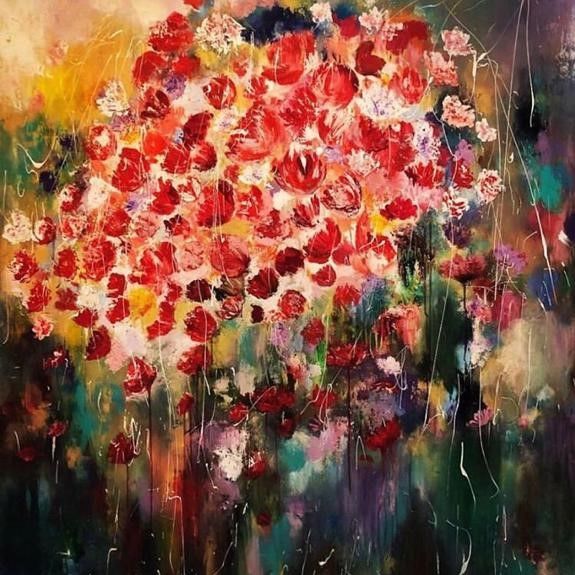 Peinture intitulée "boeket van bloemen" par Karan Hadad, Œuvre d'art originale, Acrylique