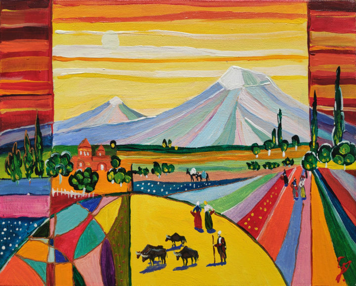 Картина под названием "Ararat #4" - Sona Petrosyan, Подлинное произведение искусства, Акрил Установлен на Деревянная рама дл…