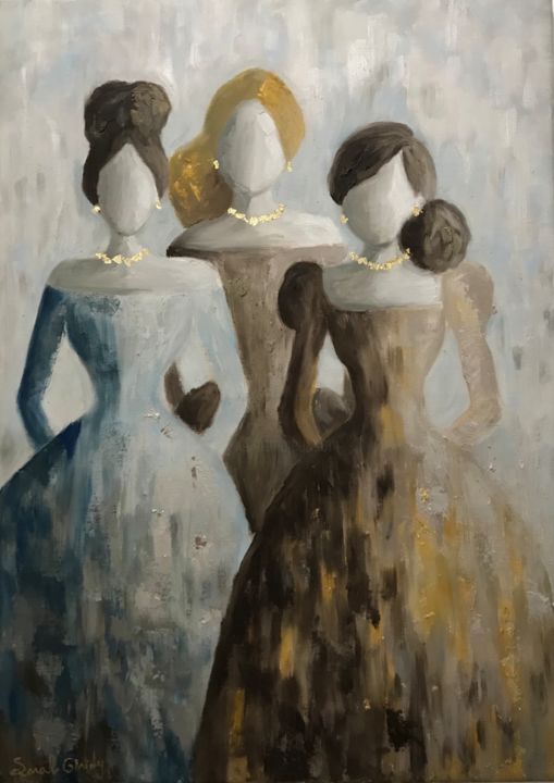 Painting titled "One heart sisters" by Sarah Ginidy, Original Artwork, Oil