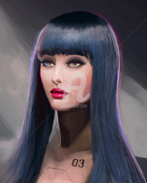 Artes digitais intitulada "model-black-hair-by…" por Asker, Obras de arte originais, Pintura digital