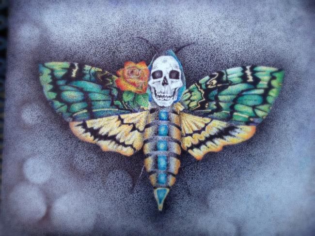 Tekening getiteld "Deaths head moth" door Shady Lady, Origineel Kunstwerk
