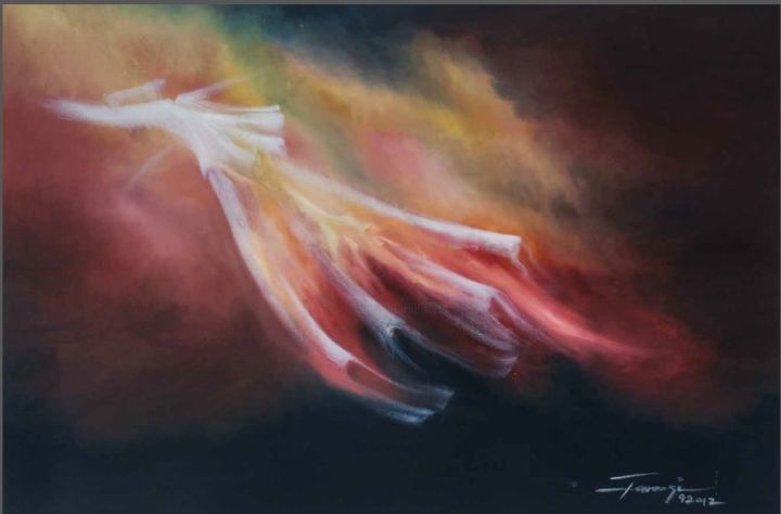 Pittura intitolato "Whirling Dervishes 4" da Shafique Farooqi, Opera d'arte originale, Olio