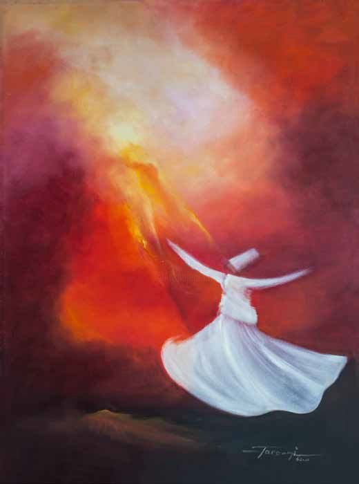 Painting titled "Whirling Dervishes 7" by Shafique Farooqi, Original Artwork, Oil