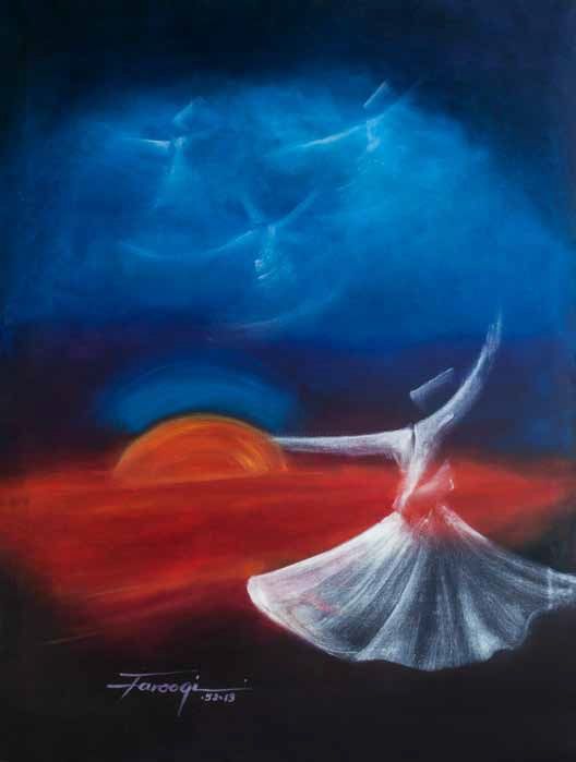 Ζωγραφική με τίτλο "Whirling Dervishes9" από Shafique Farooqi, Αυθεντικά έργα τέχνης, Λάδι