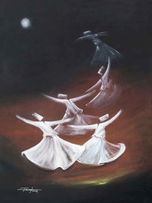 Painting titled "Whirling Dervishes21" by Shafique Farooqi, Original Artwork, Oil