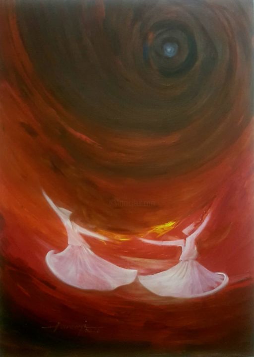 Painting titled "Whirling Dervishes29" by Shafique Farooqi, Original Artwork, Oil