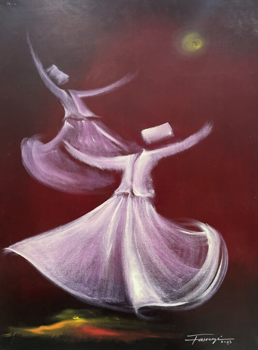 Painting titled "Whirling Dervishes…" by Shafique Farooqi, Original Artwork, Oil
