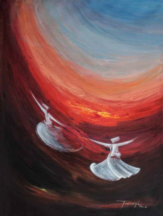 Painting titled "Whirling Dervishes…" by Shafique Farooqi, Original Artwork, Oil