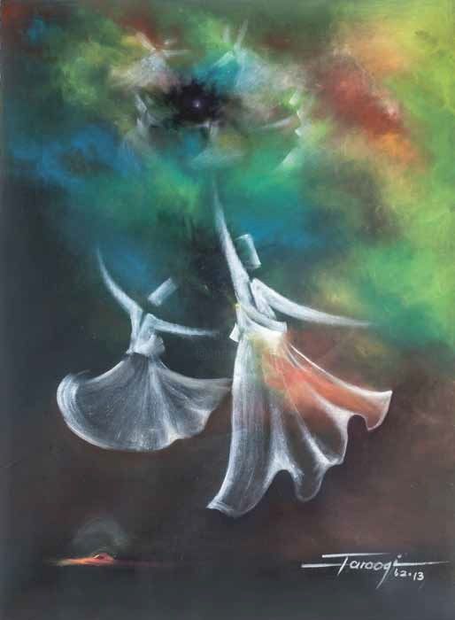 Painting titled "Whirling Dervishes1" by Shafique Farooqi, Original Artwork, Oil