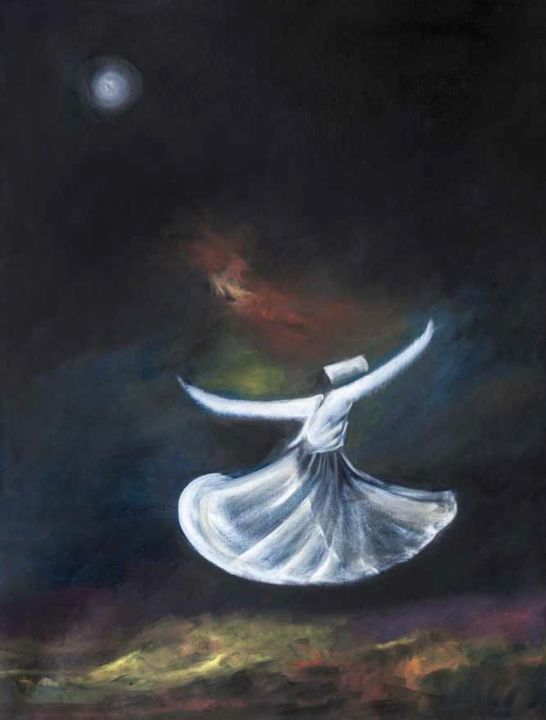 Painting titled "Whirling Dervishes…" by Shafique Farooqi, Original Artwork, Oil