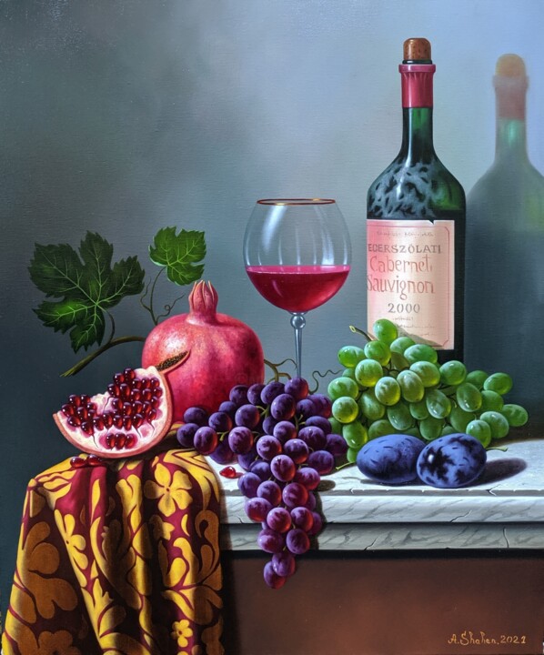Painting titled "Still life with a b…" by Shahen Aleksandryan, Original Artwork, Oil Mounted on Wood Panel