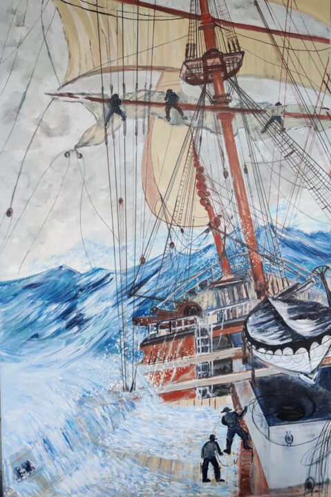 Pintura titulada "Tempête en Haute Mer" por Shahid Zuberi, Obra de arte original, Acrílico Montado en Bastidor de camilla de…