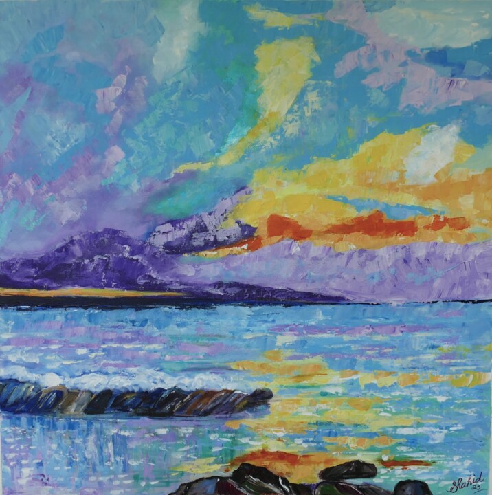 Painting titled "Sunrise at Findhorn…" by Shahid Zuberi, Original Artwork, Acrylic