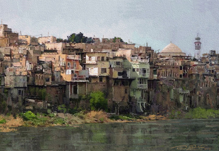 Картина под названием "Old City of Mosul" - Shahin, Подлинное произведение искусства, Акрил