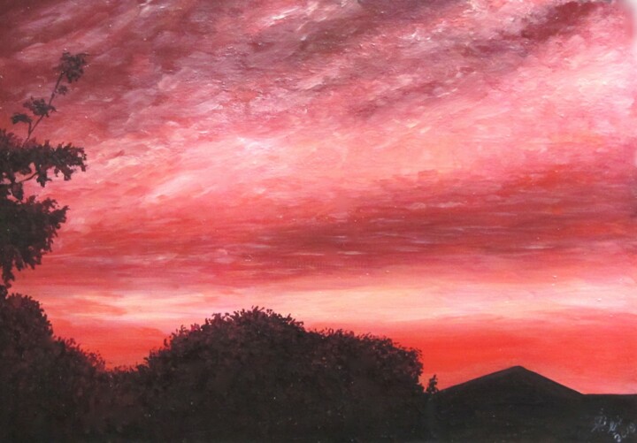 Painting titled "Sunset in Palm Spri…" by Shahriar Aghakhani, Original Artwork, Oil Mounted on Wood Panel