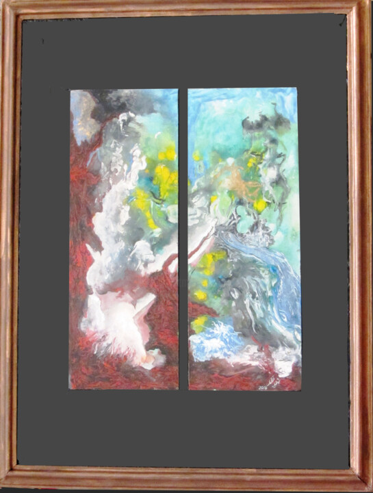 Painting titled "Abstract No. 143" by Shahriar Aghakhani, Original Artwork, Watercolor Mounted on Cardboard