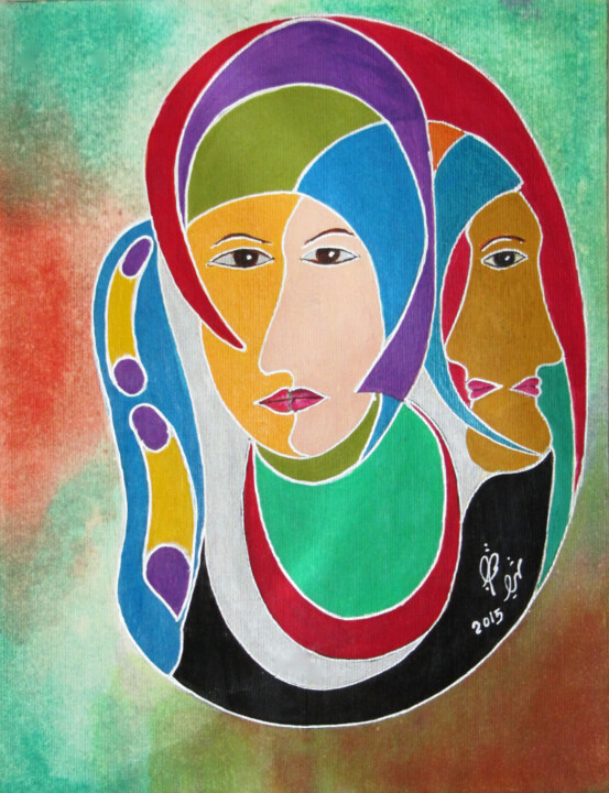 Painting titled "Faces" by Shahriar Aghakhani, Original Artwork, Watercolor