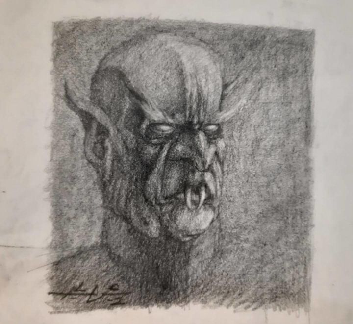 Drawing titled "Cruelty" by Shahriar Ghorbanian, Original Artwork, Pencil