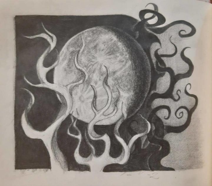 Disegno intitolato "Moon and Branches" da Shahriar Ghorbanian, Opera d'arte originale, Matita