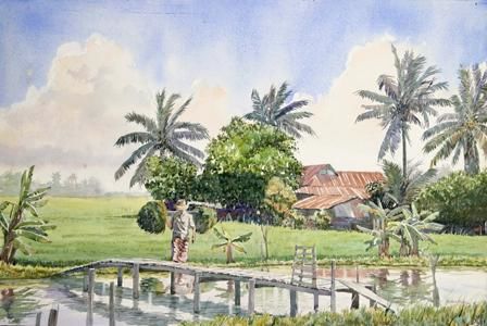 Painting titled "sawah_1" by M Shahrin Shaari, Original Artwork