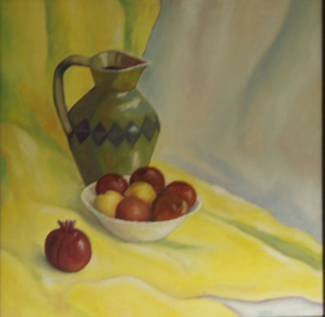 Painting titled "Jug and fruits" by Shahzad Siddique, Original Artwork