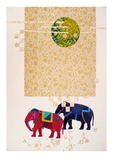 Painting titled "birdal with elephant" by Shahzad, Original Artwork