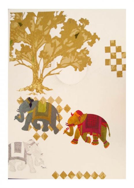 Painting titled "birdal with elephant" by Shahzad, Original Art, Oil