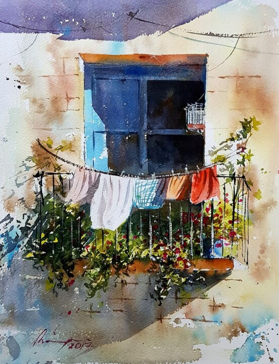 Pintura intitulada "breeze.jpg" por Shaima Umer, Obras de arte originais, Aquarela