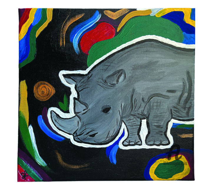 Painting titled "Rhino" by Meruyert Shakeyeva, Original Artwork, Acrylic