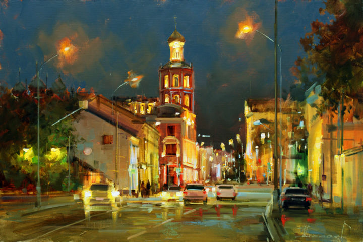 Картина под названием "Поздний вечер на Пе…" - Shalaev Alexey, Подлинное произведение искусства, Масло