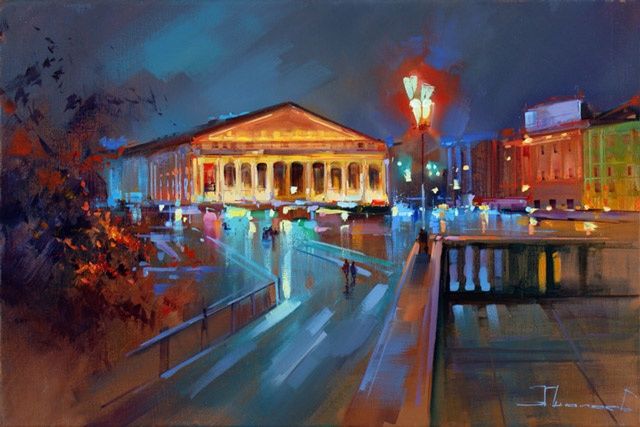 The lights of an - Painting, 40x60 cm ©2012 by Shalaev Alexey -
Figurative Art, night, autumn, the panorama of Moscow, the old Lee, a historic center, street lights