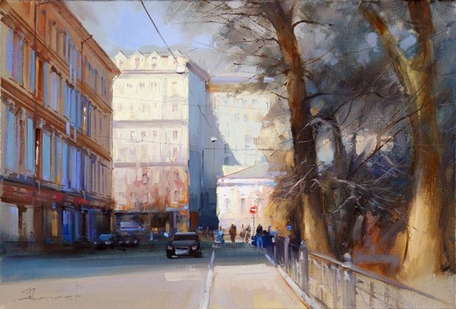 Painting titled "The April sun, Nary…" by Shalaev Alexey, Original Artwork, Oil
