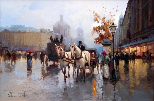 Painting titled "Old Basmannaya stre…" by Shalaev Alexey, Original Artwork, Oil