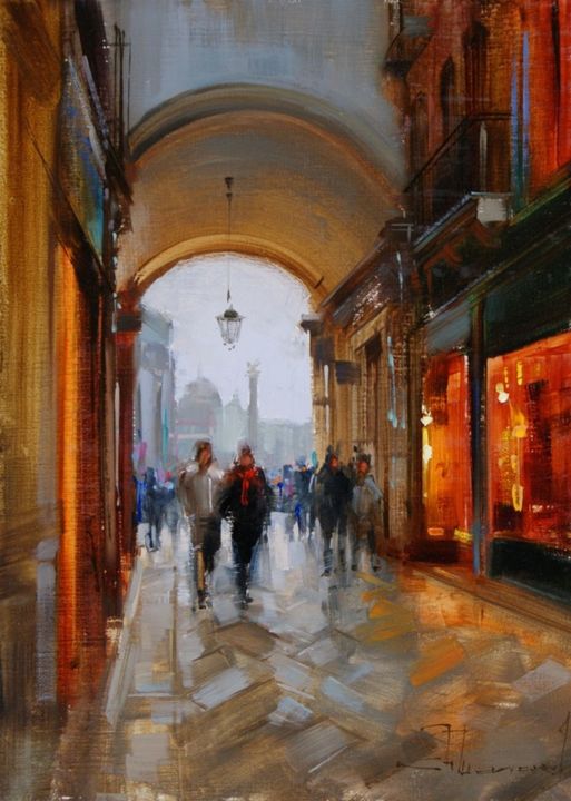 Painting titled "Directly to Piazza…" by Shalaev Alexey, Original Artwork, Oil