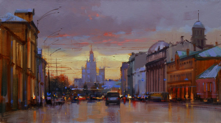 Painting titled "Lowered the twiligh…" by Shalaev Alexey, Original Artwork, Oil