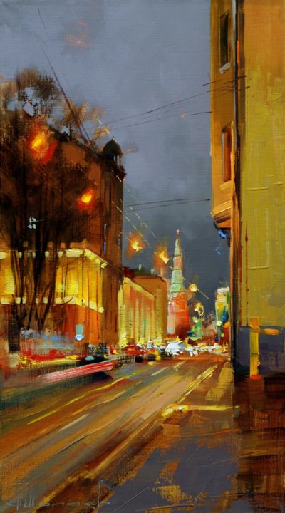 Painting titled ""December Nights" M…" by Shalaev Alexey, Original Artwork, Oil