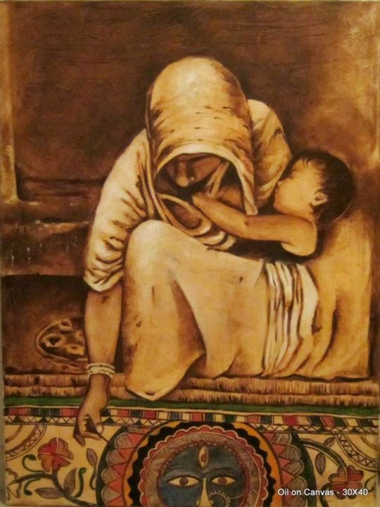 Painting titled "madhubani-artistn.j…" by Shalini Jha, Original Artwork