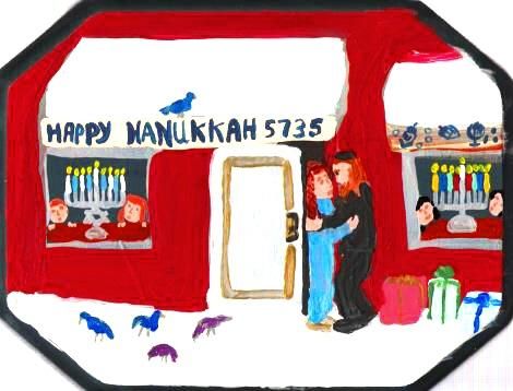 Painting titled "Chanukah Lane" by Adelle Jean, Original Artwork, Oil