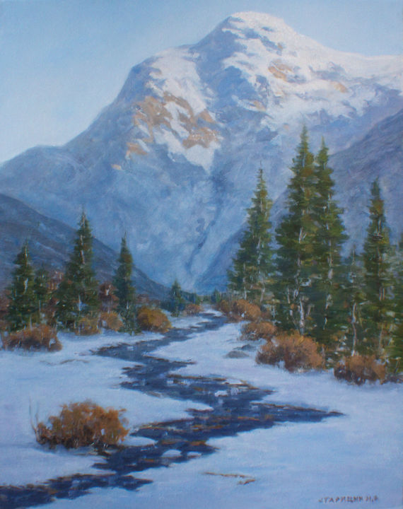 Painting titled "Snowy Mountain" by Igor Staritsin, Original Artwork
