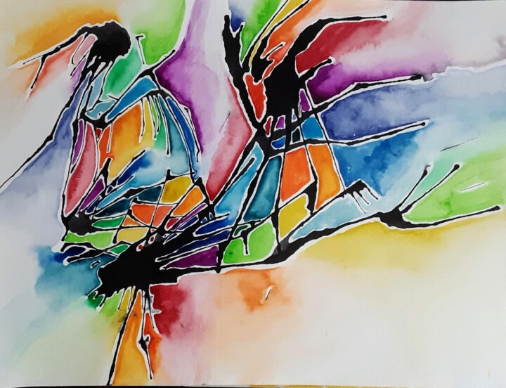 Painting titled "Lightning colors" by Shamayra Smail, Original Artwork, Watercolor