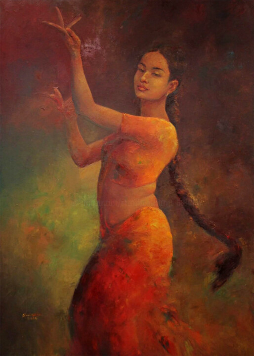 Pittura intitolato "Dance in Amber" da Shanaka Kulatunga, Opera d'arte originale, Olio Montato su Telaio per barella in legno