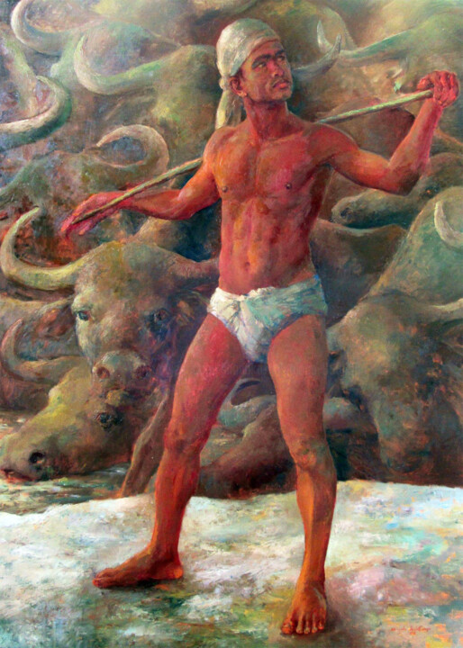 Peinture intitulée "King of his Domain" par Shanaka Kulatunga, Œuvre d'art originale, Huile Monté sur Châssis en bois