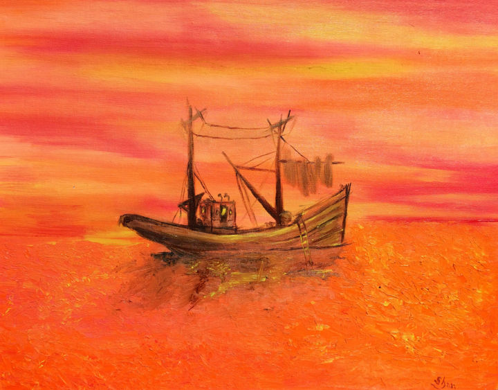 Картина под названием "okinawa-sunset-high…" - Shan Rodgers, Подлинное произведение искусства, Масло