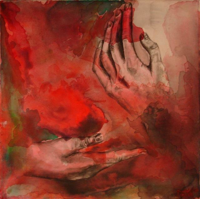 Painting titled "Graceful Hands" by Shawna Handke, Original Artwork, Oil