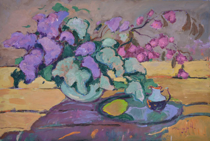 绘画 标题为“Lilac and sakura br…” 由Alexander Shandor, 原创艺术品, 油